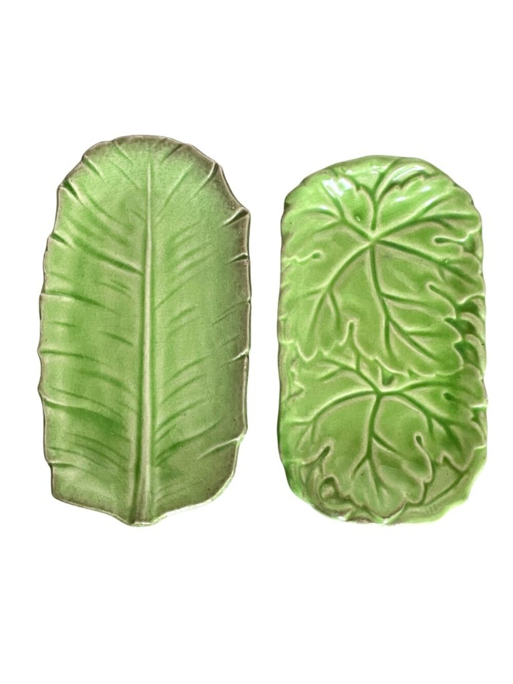Hinode Green Nippon Ware Leaf Design Trinket Dishes Set Of 2 Vintage